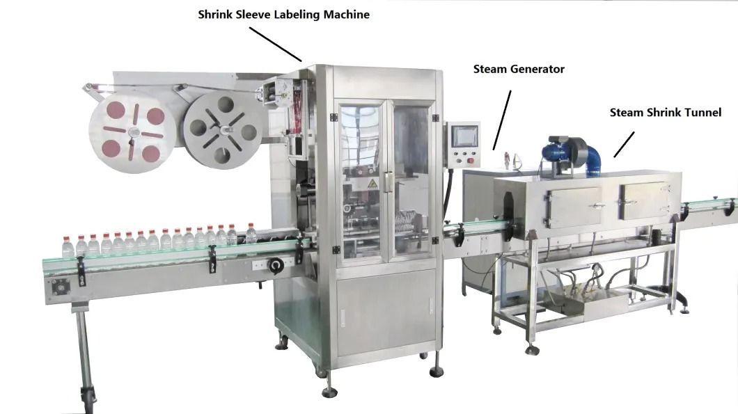 Two-Head Automatic Plastic Glass Bottle Shrink Labeling Machine